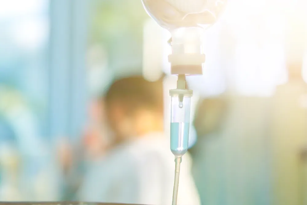 Close-up of a chemotherapy IV drip